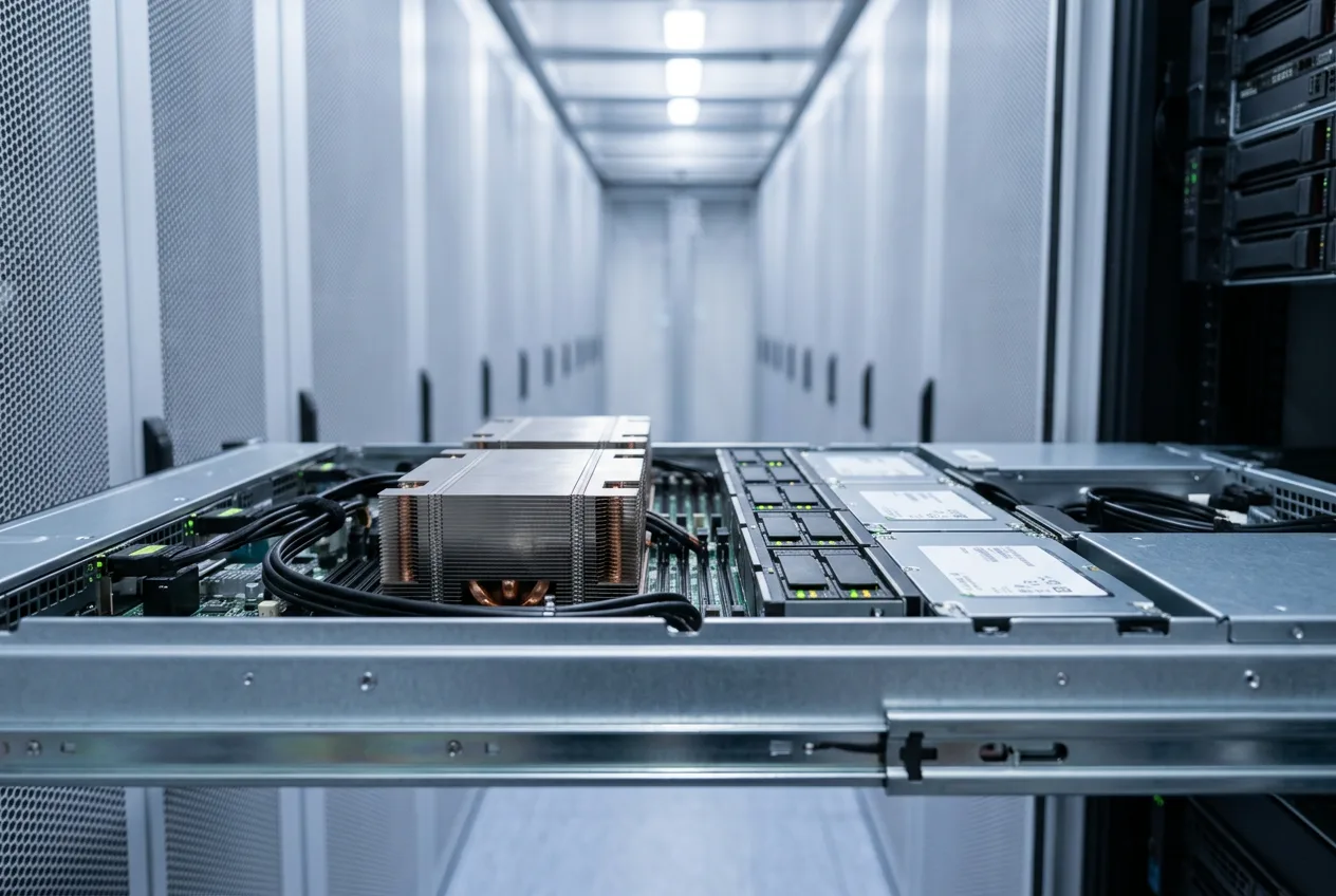 Серверное оборудование с процессорами AMD EPYC и накопителями NVMe в дата-центре