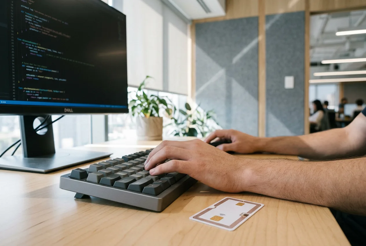 Разработчик за клавиатурой тестирует интеграцию API безопасности и аутентификации платежей.